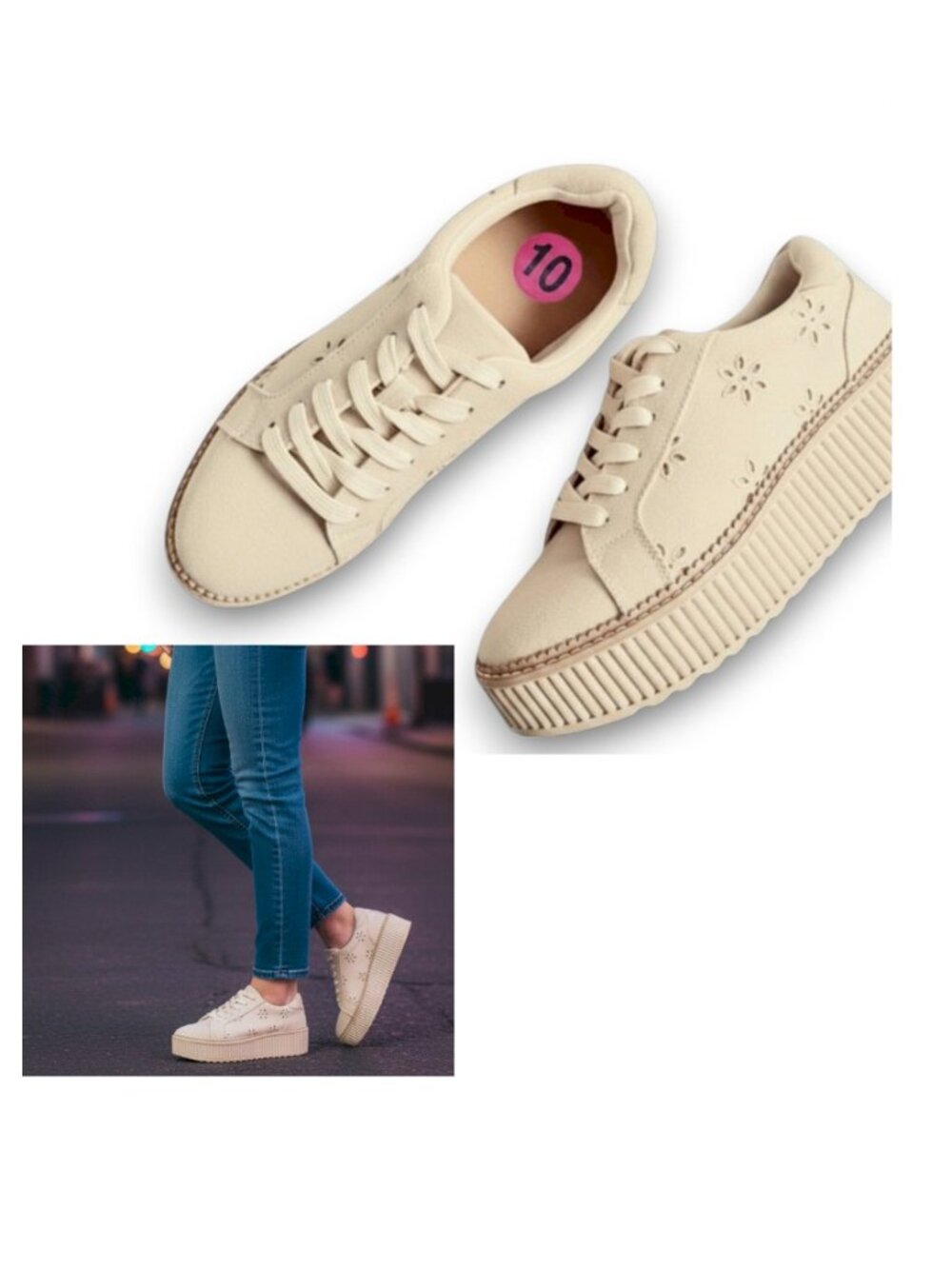 Cream Eyelet Platform Sneakers! Size 10. Be An Inch Taller 😄